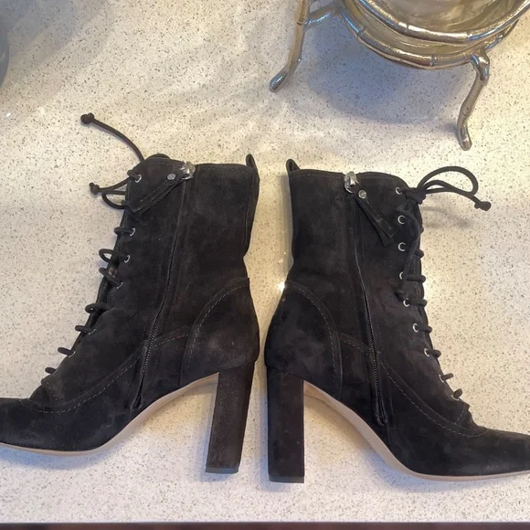 M.Gemi Annata Black Suede High Heeled Boot Lace Up Ankle Booties - Picture 8 of 15
